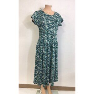 Vintage Green Floral Maxi Dress Womens Medium